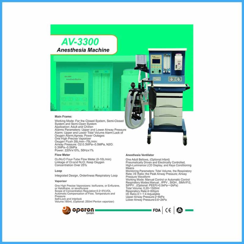 Anesthesia-Machine-With-Ventilator-and-with-One-Veporizer-Model-AV-3300-Operon-China-Made-With-Trolley